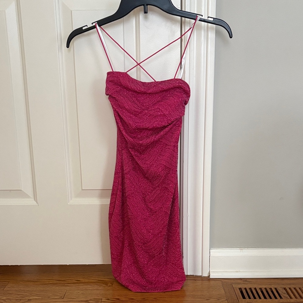 B Darlin Glittering Fuchsia Mini Dress